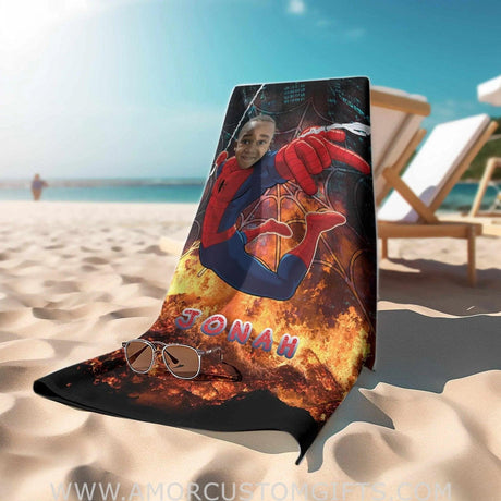 Towels Personalized Summer Superhero Spider Boy Webbing Beach Towel