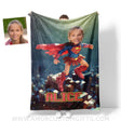 Blankets Personalized Super Girl Flying Over The City Blanket | Custom Name & Face Girl Blanket