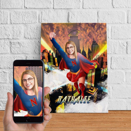 Blankets Personalized Super Girl In Town Photo Blanket With Face | Custom Superhero Lady Blanket