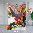 Blankets Personalized Super Girl In Town Photo Blanket With Face | Custom Face & Name Superhero Lady Blanket