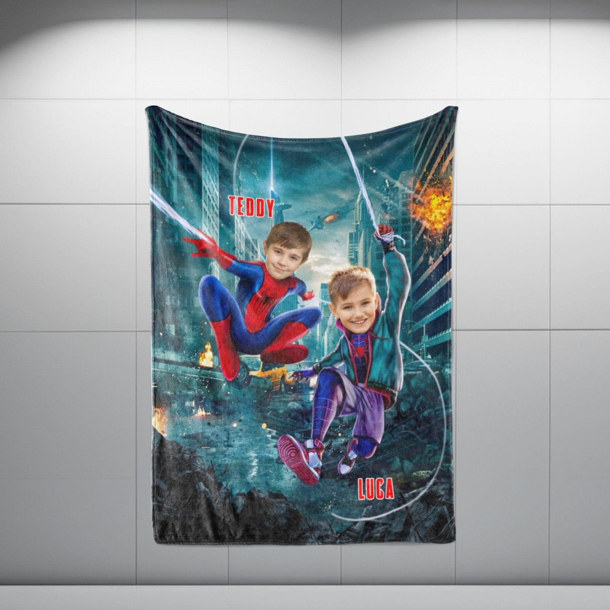 Blankets Personalized Superhero Spidey Brothers Blanket | Custom Face & Name Kids Blanket