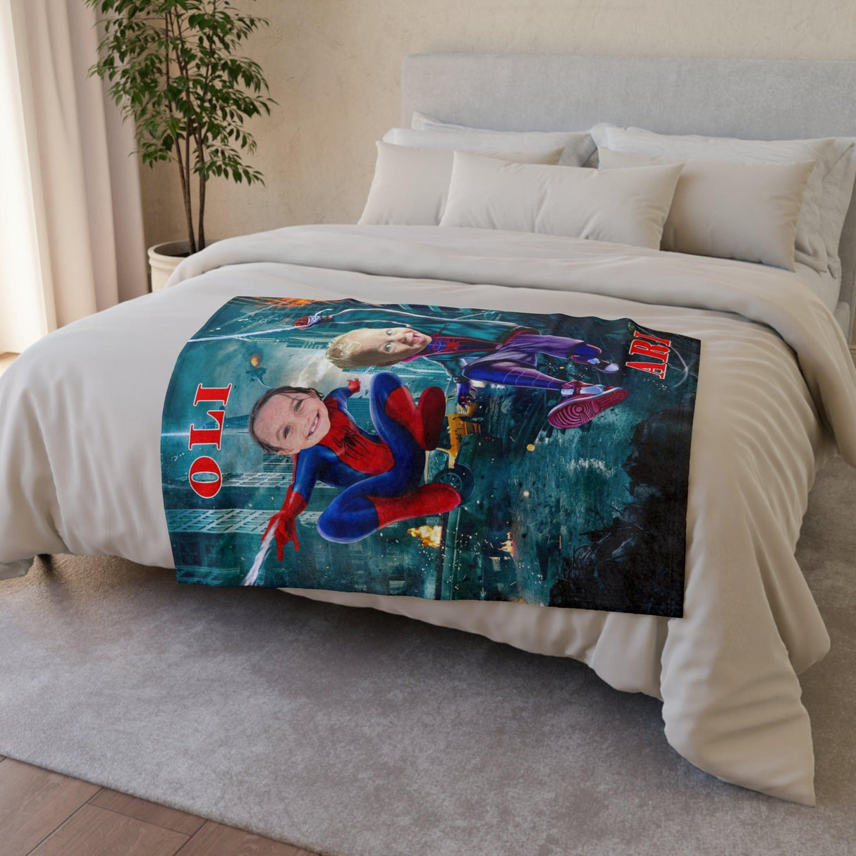 Blankets Personalized Superhero Spidey Brothers Blanket | Custom Dad & Son Spidey Blanket