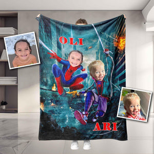 Blankets Personalized Superhero Spidey Brothers Blanket | Custom Face & Name Kids Blanket