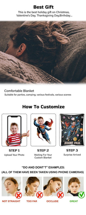 Blankets Personalized Superhero American Captain Boy Blanket | Custom Face & Name Boy Blanket