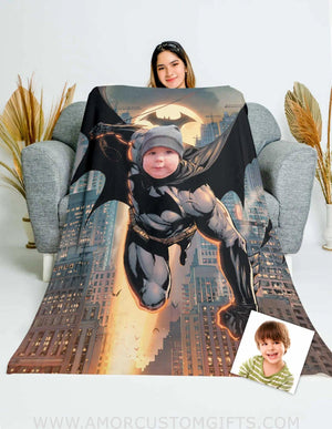 Blankets Personalized Superhero Bat Boy 9 Blanket | Custom Face & Name Blanket For Boys