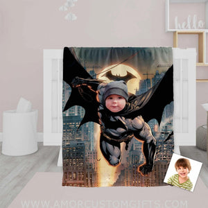 Blankets Personalized Superhero Bat Boy 9 Blanket | Custom Face & Name Blanket For Boys