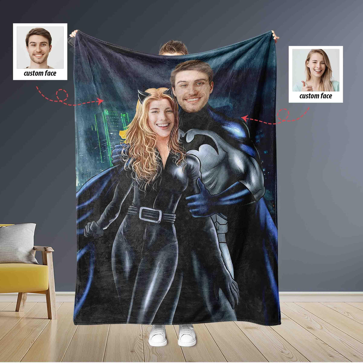 Blankets Personalized Superhero Bat Boy & Bat Girl Blanket | Custom Couple Superhero Blanket,  Customized Blanket