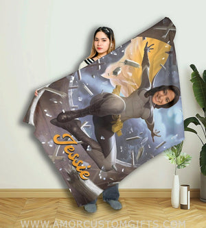 Blankets Personalized Superhero Bat Woman 3 Blanket | Custom Face & Name Superhero Girl Blanket