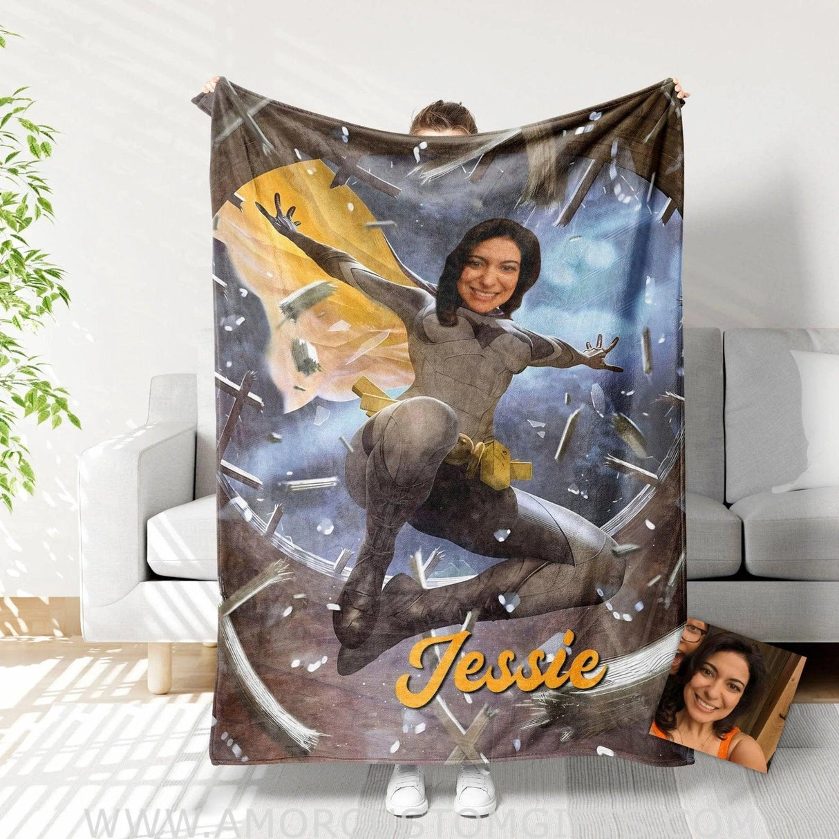 Blankets Personalized Superhero Bat Woman 3 Blanket | Custom Face & Name Superhero Girl Blanket