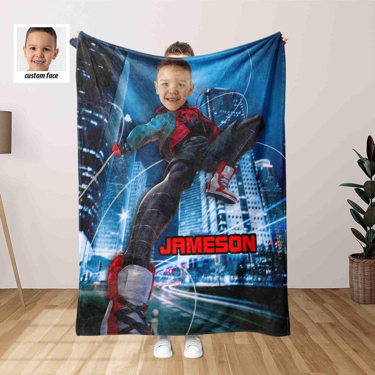 Blankets Personalized Superhero Black Spider Miles Blanket | Custom Spidey Boy Blanket With Picture