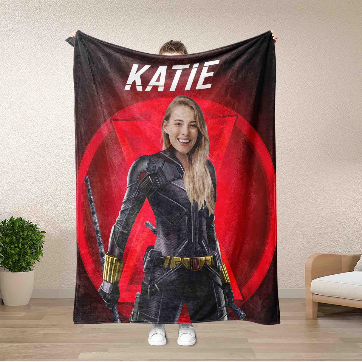 Blankets Personalized Superhero Black Widow Blanket | Custom Face & Name Superhero Woman Blanket,  Customized Blanket