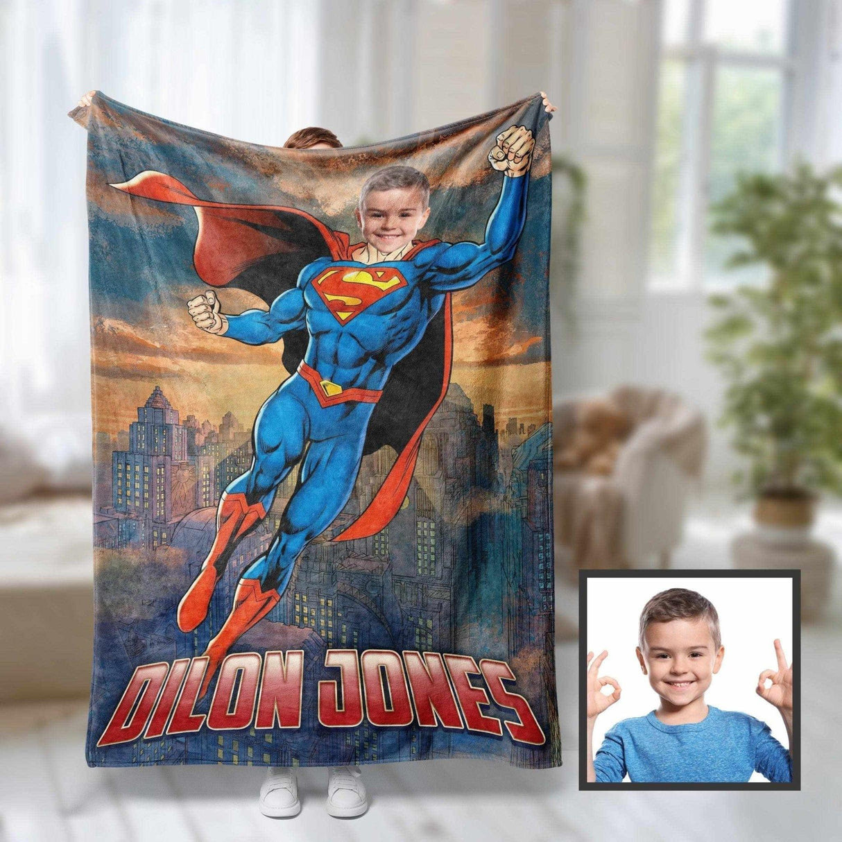 Blankets Personalized Superhero Blanket | Custom Face & Name Superhero Blanket