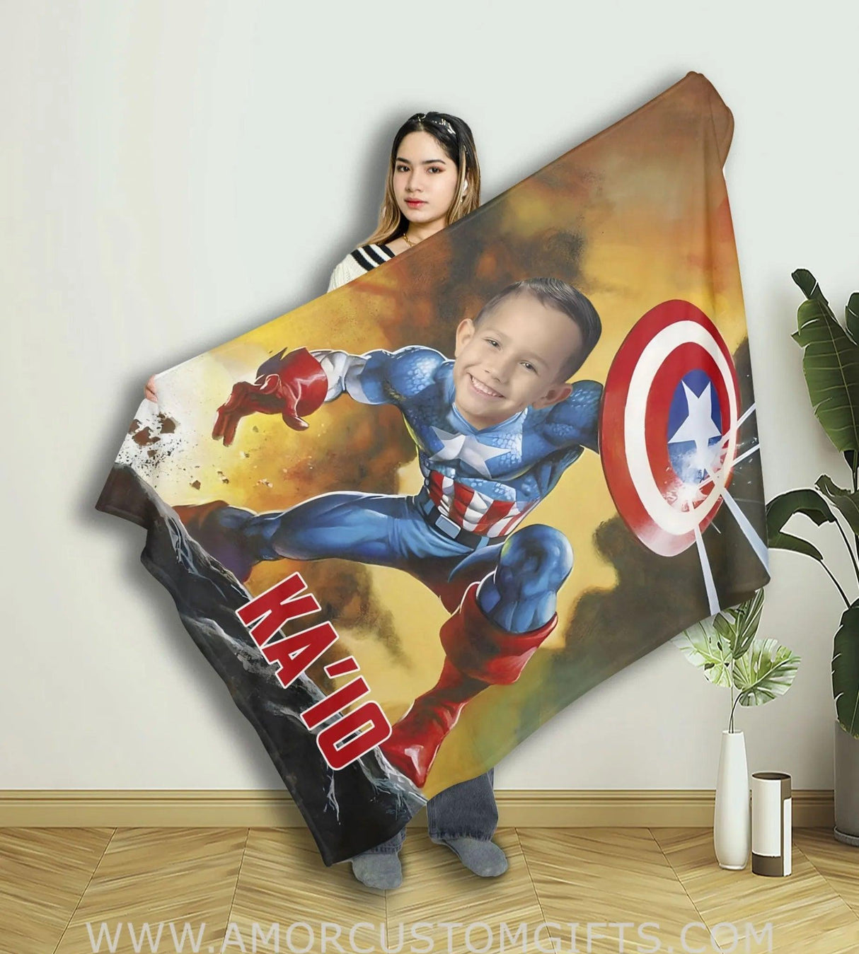 Blankets Personalized Superhero Captain America 10 Boy Blanket | Custom Face & Name Blanket For Boys