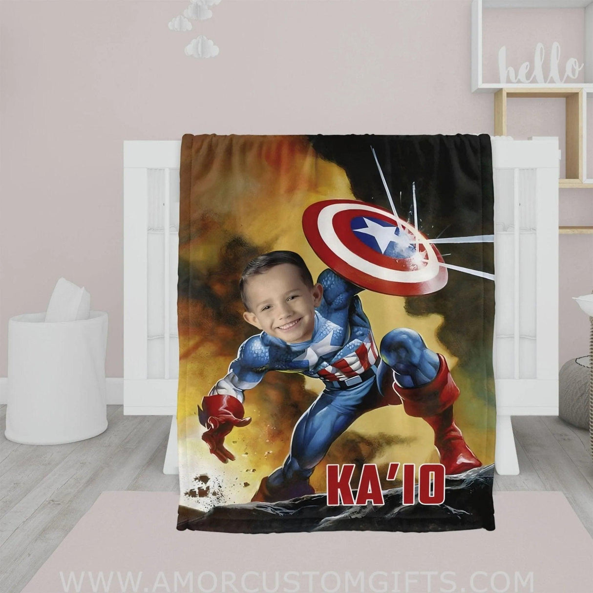 Blankets Personalized Superhero Captain America 10 Boy Blanket | Custom Face & Name Blanket For Boys