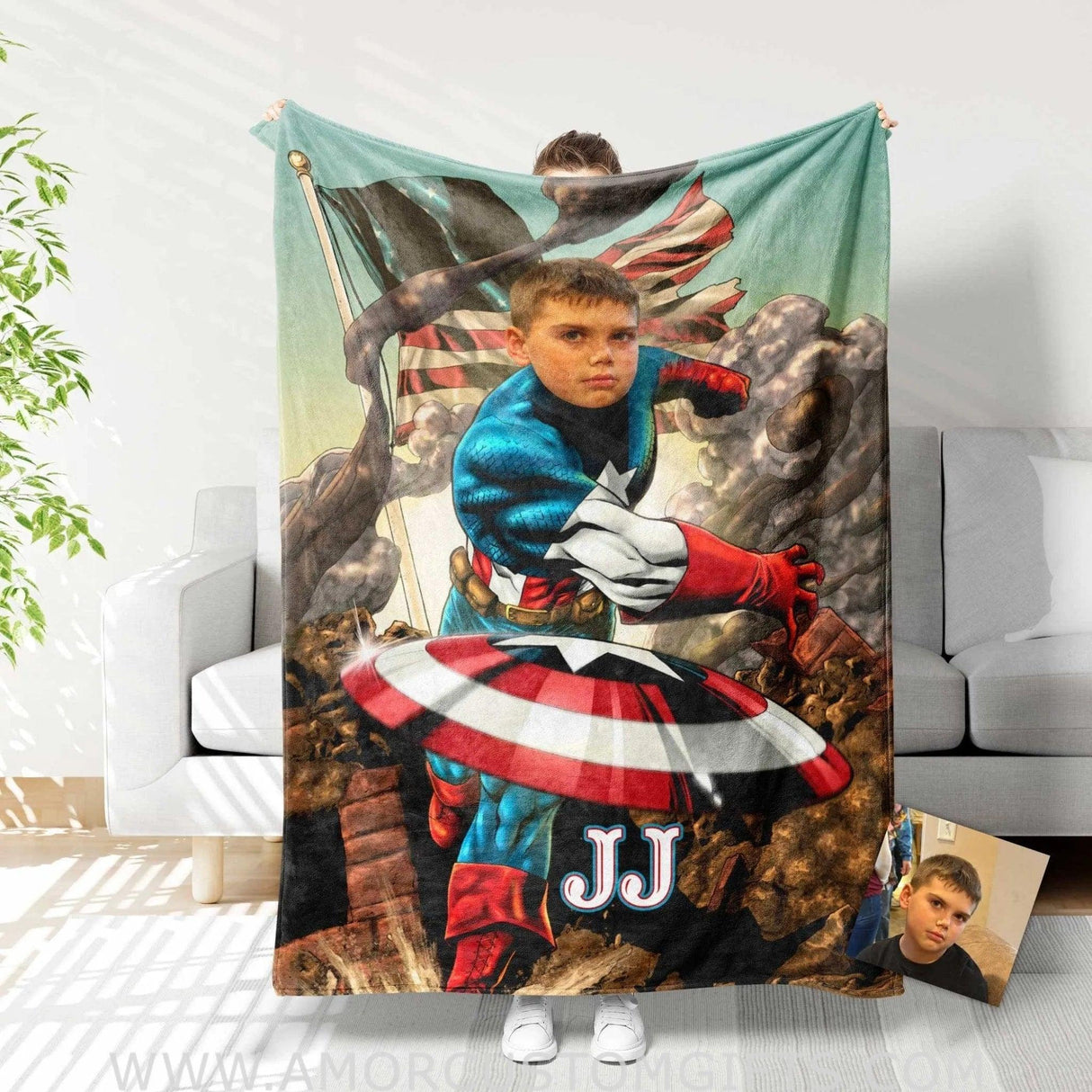 Blankets Personalized Superhero Captain America 11 Boy Blanket | Custom Face & Name Blanket For Boys