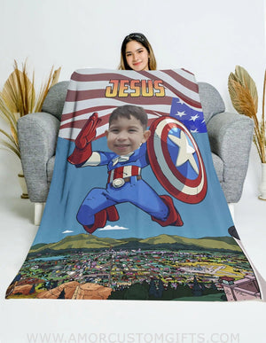 Blankets Personalized Superhero Captain America 8 Boy Blanket | Custom Face & Name Blanket For Boys