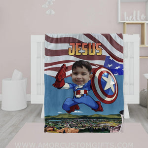 Blankets Personalized Superhero Captain America 8 Boy Blanket | Custom Face & Name Blanket For Boys