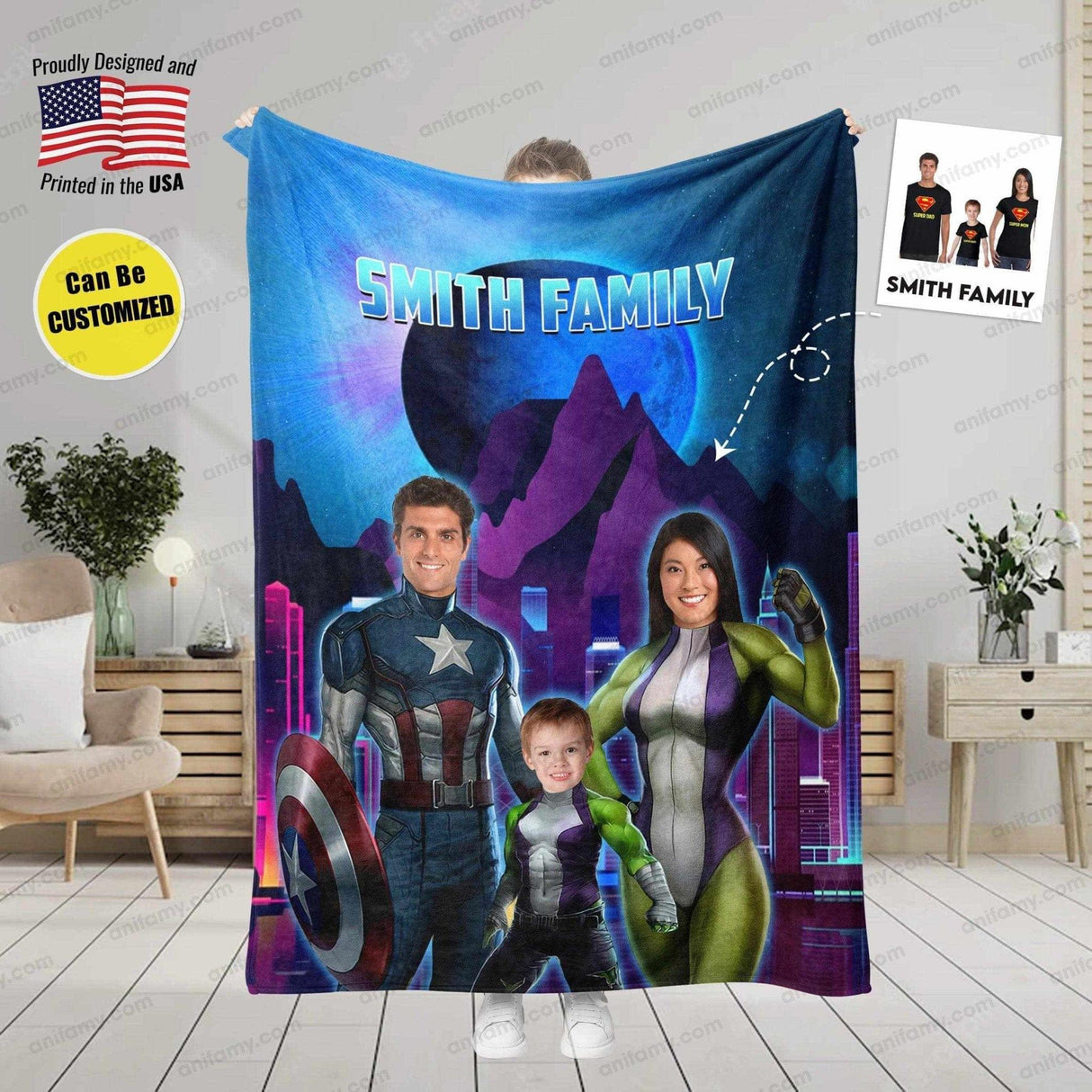 Blankets Personalized Superhero Captain America And Superhero Green Monster Hero Family Blanket | Custom Superhero Family Blanket,  Customized Blanket