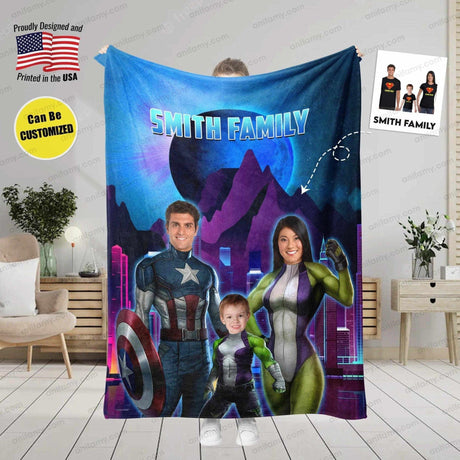 Blankets Personalized Superhero Captain America And Superhero Green Monster Hero Family Blanket | Custom Superhero Family Blanket,  Customized Blanket