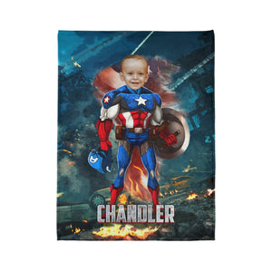 Blankets Personalized Superhero Captain Blanket | Custom Face & Name American Captain Boy Blanket,  Customized Blanket