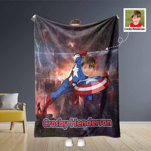 Blankets Personalized Superhero Captain America Blanket | Custom Face & Name Captain America Blanket