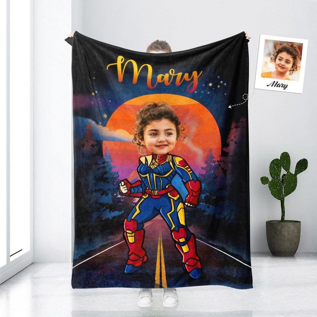 Blankets Personalized Superhero Captain Girl Blanket | Custom Girl Superhero Photo Blanket