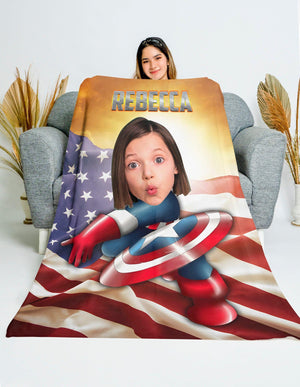 Blankets Personalized Superhero Captain Girl Photo Blanket Blanket