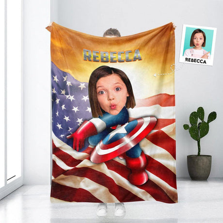 Blankets Personalized Superhero Captain Girl Photo Blanket Blanket