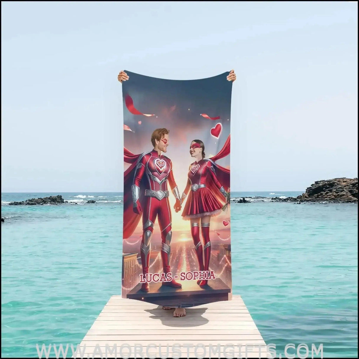 Towels Personalized Superhero Couple Beach Towel | Customized Superhero Theme Pool Towel