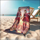 Towels Personalized Superhero Couple Beach Towel | Customized Superhero Theme Pool Towel