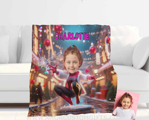 Blankets Personalized Superhero Ghost Spider Girl 2 Blanket | Custom Face & Name Superhero Girl Blanket