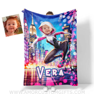 Blankets Personalized Superhero Ghost Spider Girl Gwen Blanket | Custom Name & Face Girl Blanket