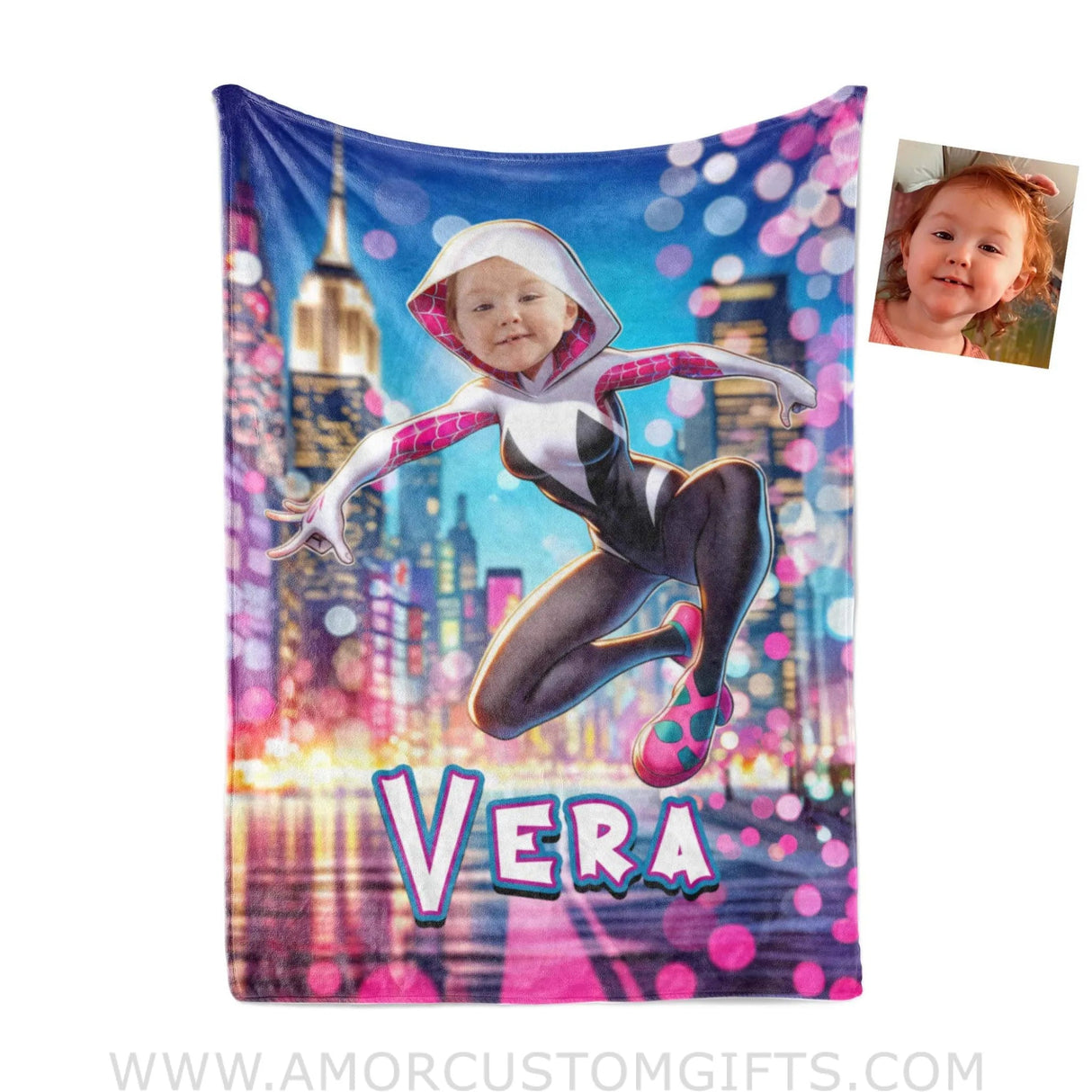 Blankets Personalized Superhero Ghost Spider Girl Gwen Blanket | Custom Name & Face Girl Blanket