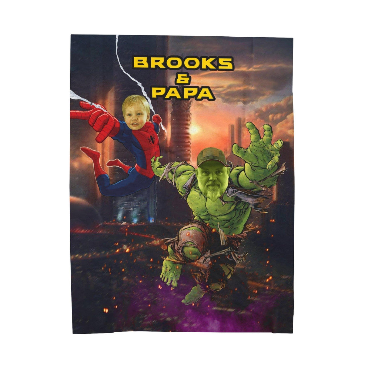 Blankets Personalized Superhero Green Monster And Spider Couple Face Name Blanket