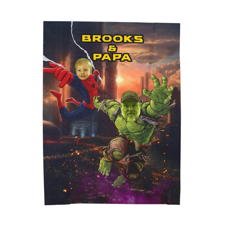 Blankets Personalized Superhero Green Monster And Spider Couple Face Name Blanket