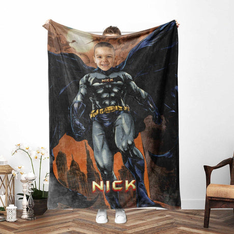 Blankets Personalized Superhero In Dark City Blanket | Custom Bat Boy Hero Blanket