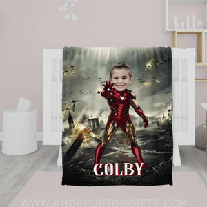 Blankets Personalized Superhero Iron Boy 8 Boy Blanket | Custom Face & Name Blanket For Boys