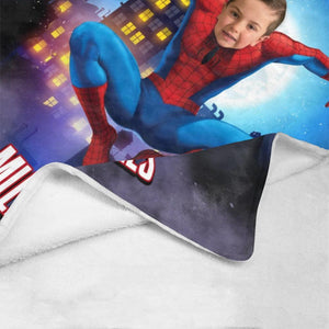 Blankets Personalized Superhero Spider Boy Blanket | Custom Face & Name Spider Blanket