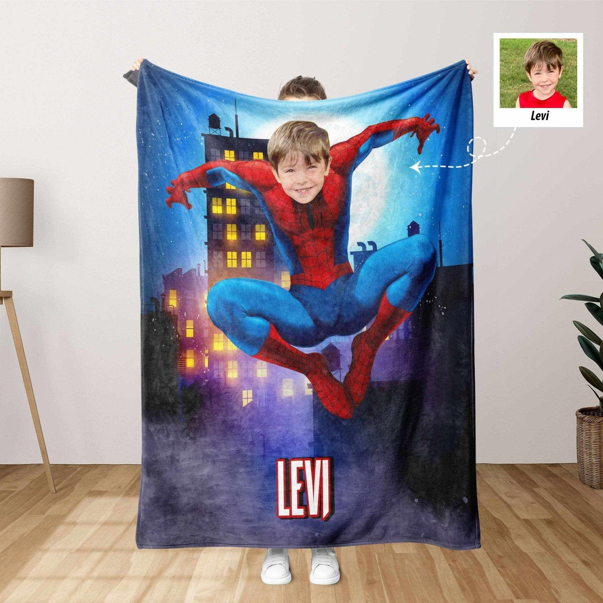 Blankets Personalized Superhero Spider Boy Blanket | Custom Face & Name Spider Blanket