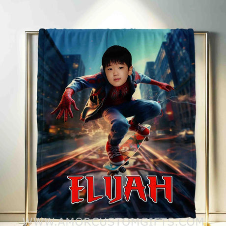 Blankets Personalized Superhero Spider Boy Blanket | Custom Face & Name Superhero Boy Blanket