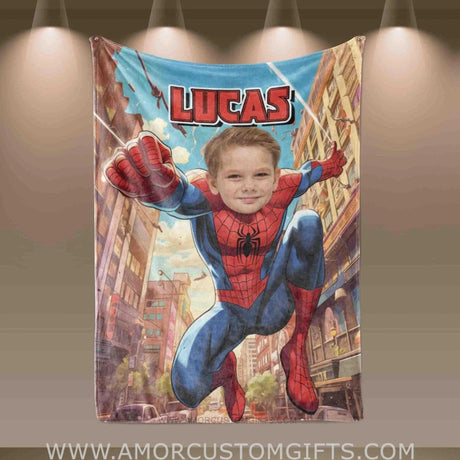 Blankets Personalized Superhero Spider Boy Blanket | Custom Face & Name Superhero Boy Blanket