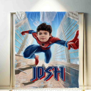 Blankets Personalized Superhero Spider Boy Blanket | Custom Face & Name Superhero Boy Blanket