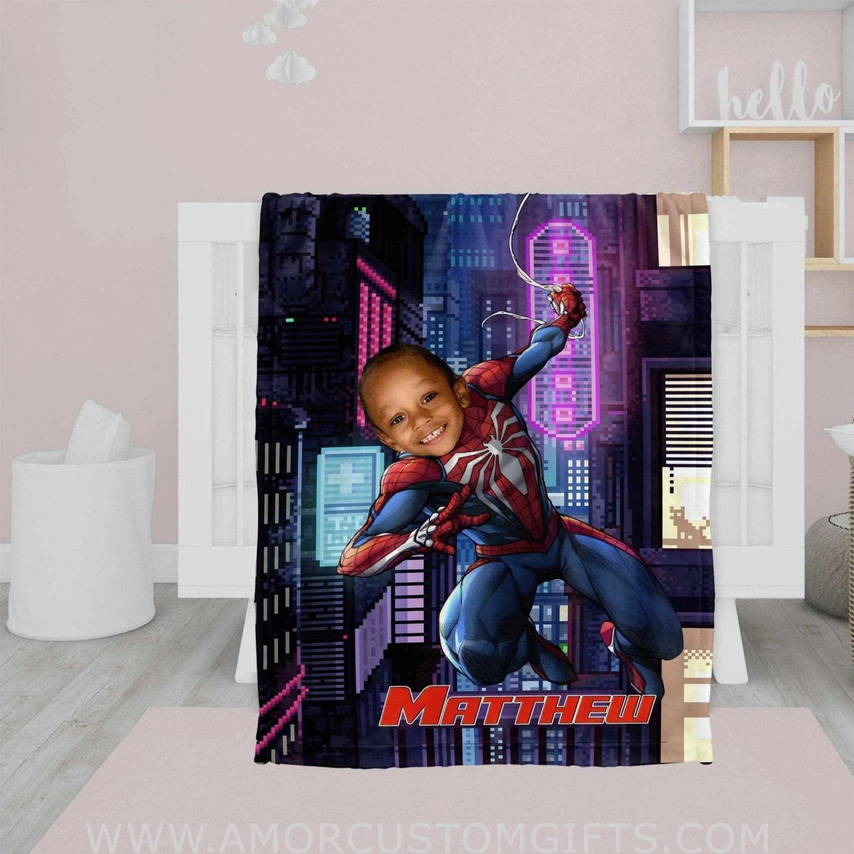 Blankets Personalized Superhero Spider Boy Blanket | Custom Face & Name Superhero Boy Blanket