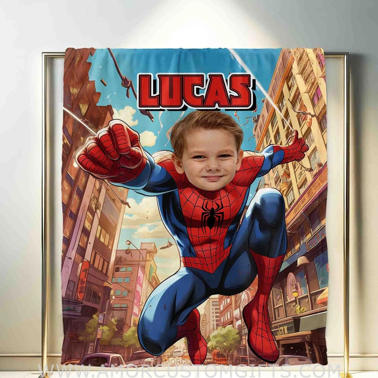 Blankets Personalized Superhero Spider Boy Blanket | Custom Face & Name Superhero Boy Blanket