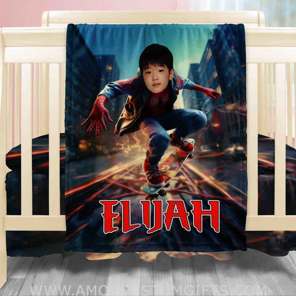 Blankets Personalized Superhero Spider Boy Blanket | Custom Face & Name Superhero Boy Blanket