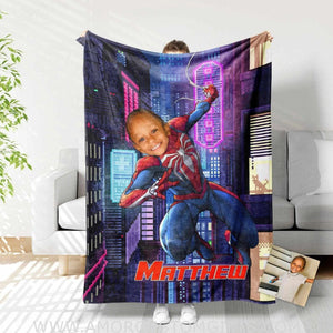 Blankets Personalized Superhero Spider Boy Blanket | Custom Face & Name Superhero Boy Blanket