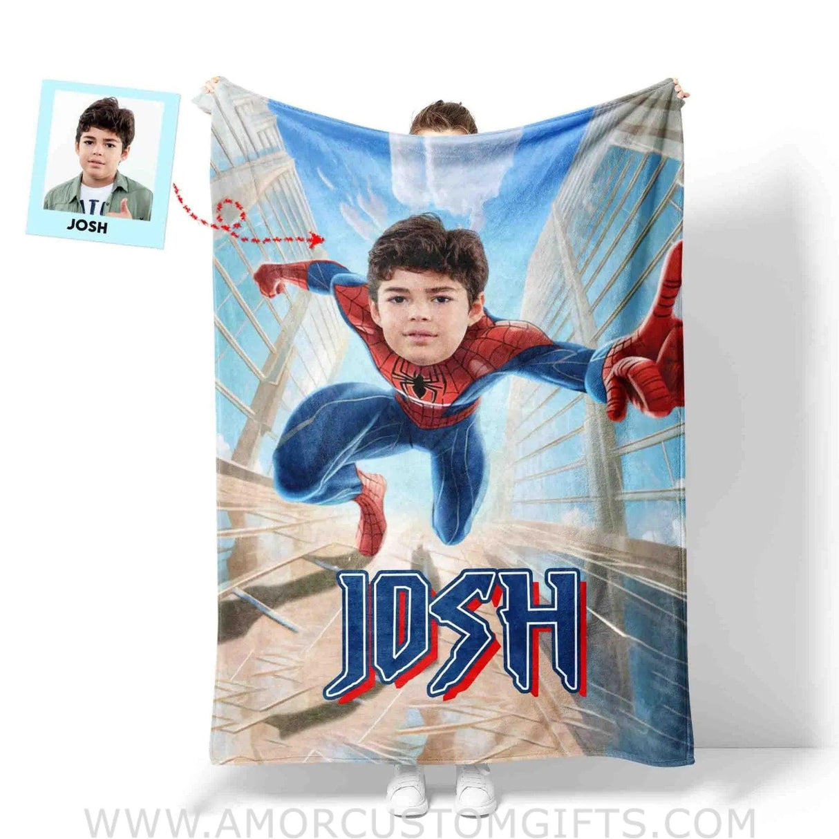 Blankets Personalized Superhero Spider Boy Blanket | Custom Face & Name Superhero Boy Blanket