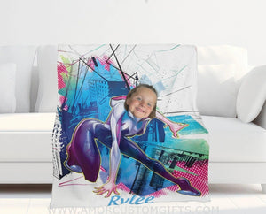 Blankets Personalized Superhero Spider Girl 4 Blanket | Custom Face & Name Superhero Girl Blanket