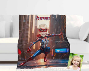 Blankets Personalized Superhero Spider Girl 4 NewYork Building Blanket | Custom Face & Name Superhero Girl Blanket