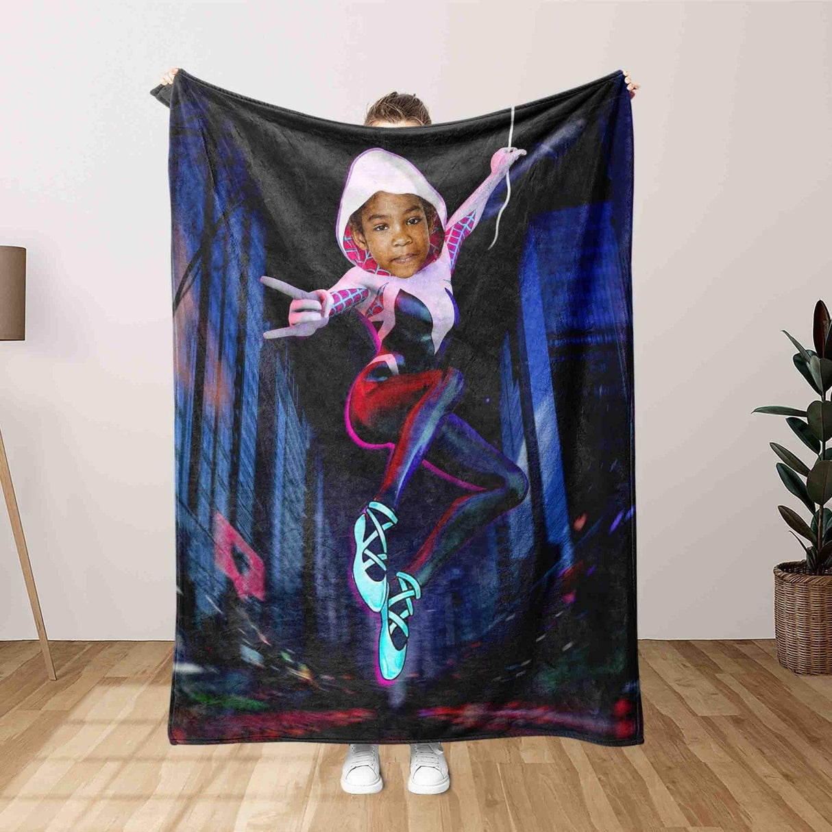 Blankets Personalized Superhero Spidey Girl Blanket | Custom Girl Ghost Gwen Spidey Blanket